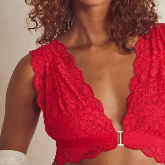 NWT $58 HAH Got Ur Back Bra Plunge Bralette Siren Red Lace Coquette Romantic XS - Picture 4 of 7